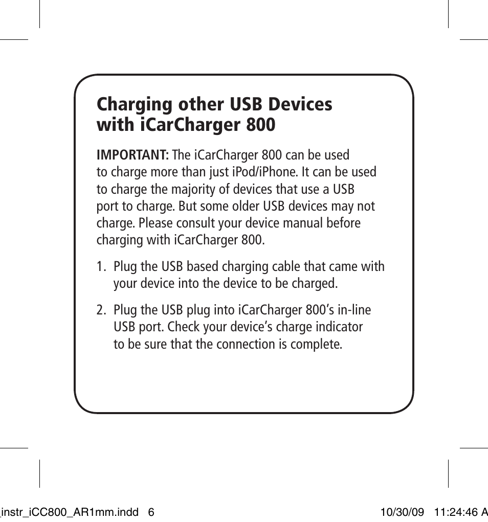 Charging other usb devices with icarcharger 800 | Monster iCarCharger 800 User Manual | Page 6 / 16