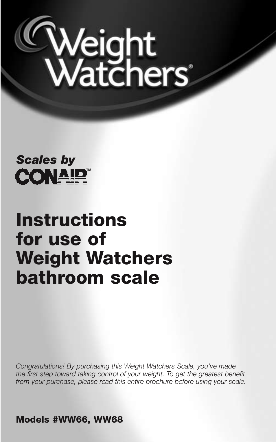 Conair WEIGHT WATCHERS BATHROOM SCALE WW66 User Manual | 12 pages