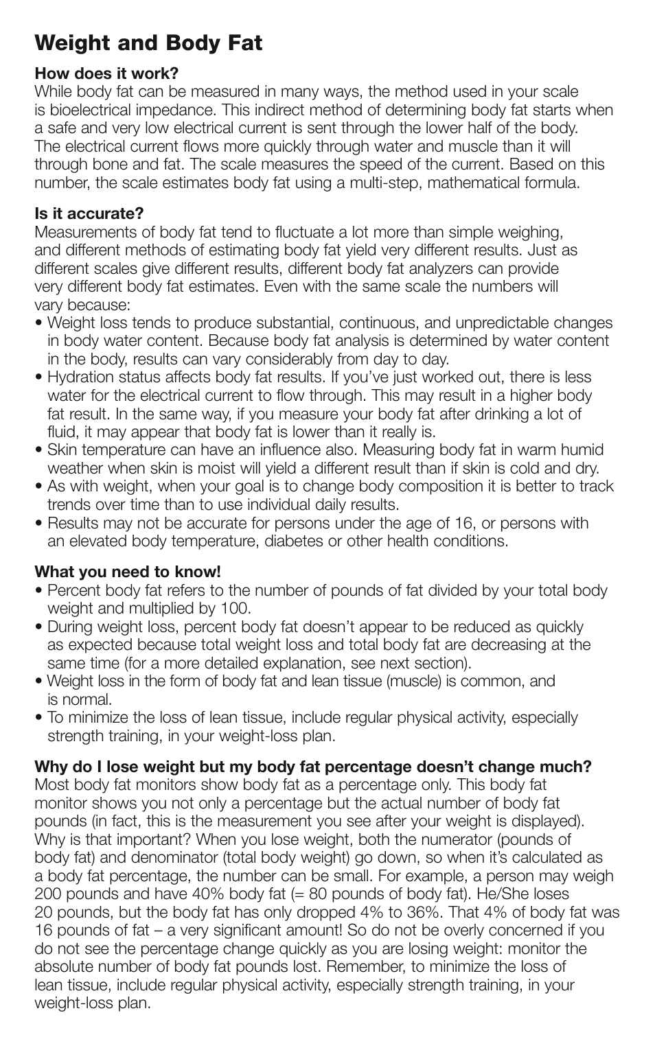 Weight and body fat | Conair WEIGHT WATCHERS BATHROOM SCALE WW66 User Manual | Page 2 / 12