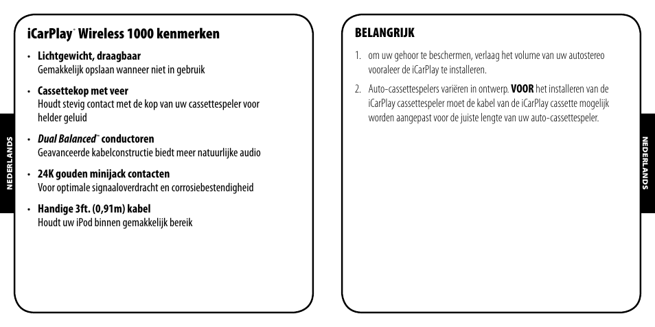 Icarplay, Wireless 1000 kenmerken | Monster iCarPlay Cassette 800 User Manual | Page 14 / 38
