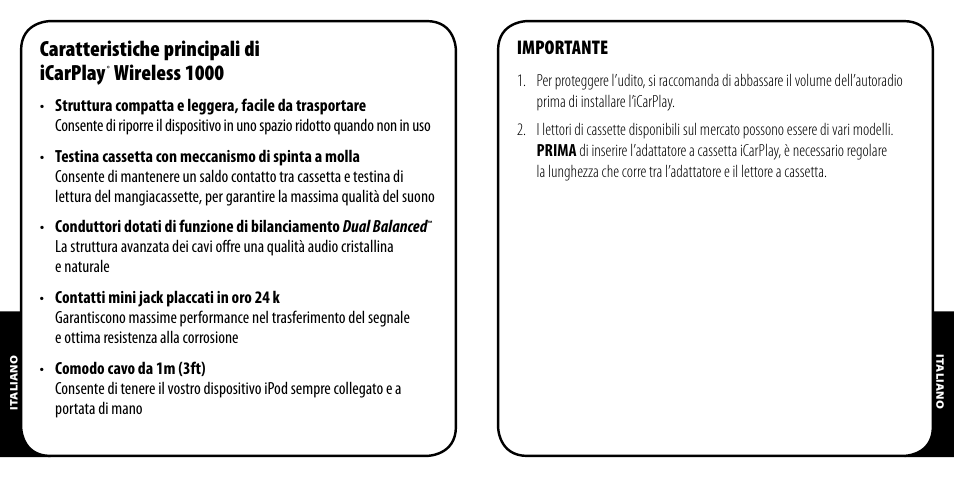 Caratteristiche principali di icarplay, Wireless 1000 | Monster iCarPlay Cassette 800 User Manual | Page 17 / 38