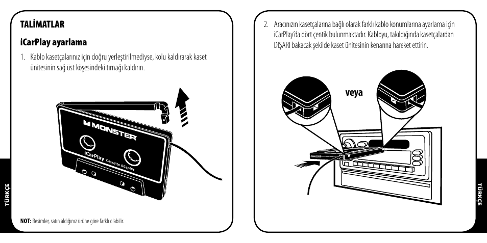 Veya, Talimatlar icarplay ayarlama | Monster iCarPlay Cassette 800 User Manual | Page 27 / 38