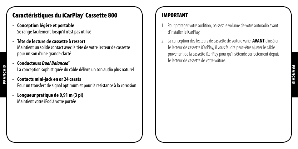 Caractéristiques du icarplay, Cassette 800 | Monster iCarPlay Cassette 800 User Manual | Page 5 / 38
