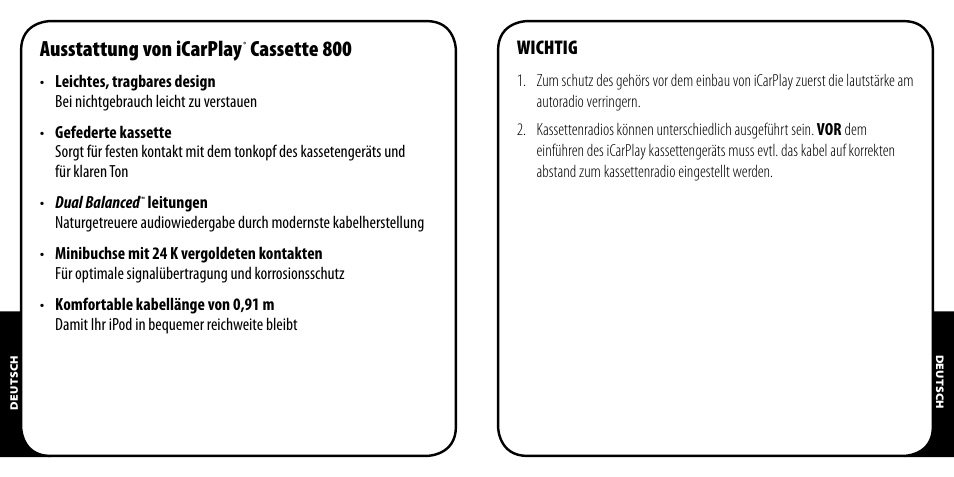 Ausstattung von icarplay, Cassette 800, Wichtig | Monster iCarPlay Cassette 800 User Manual | Page 8 / 38