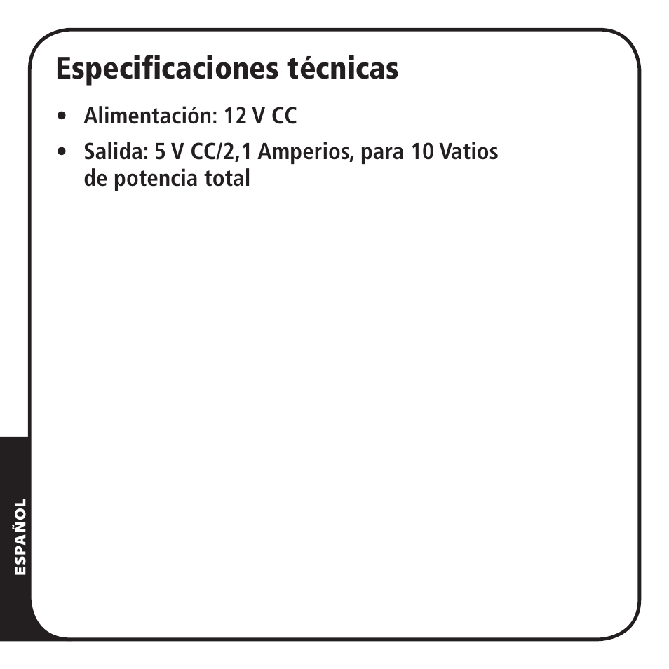 Especificaciones técnicas | Monster iCarPlay Direct Connect 2000 User Manual | Page 42 / 64