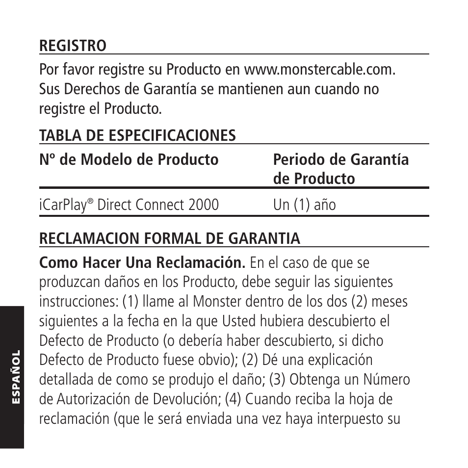 Monster iCarPlay Direct Connect 2000 User Manual | Page 58 / 64