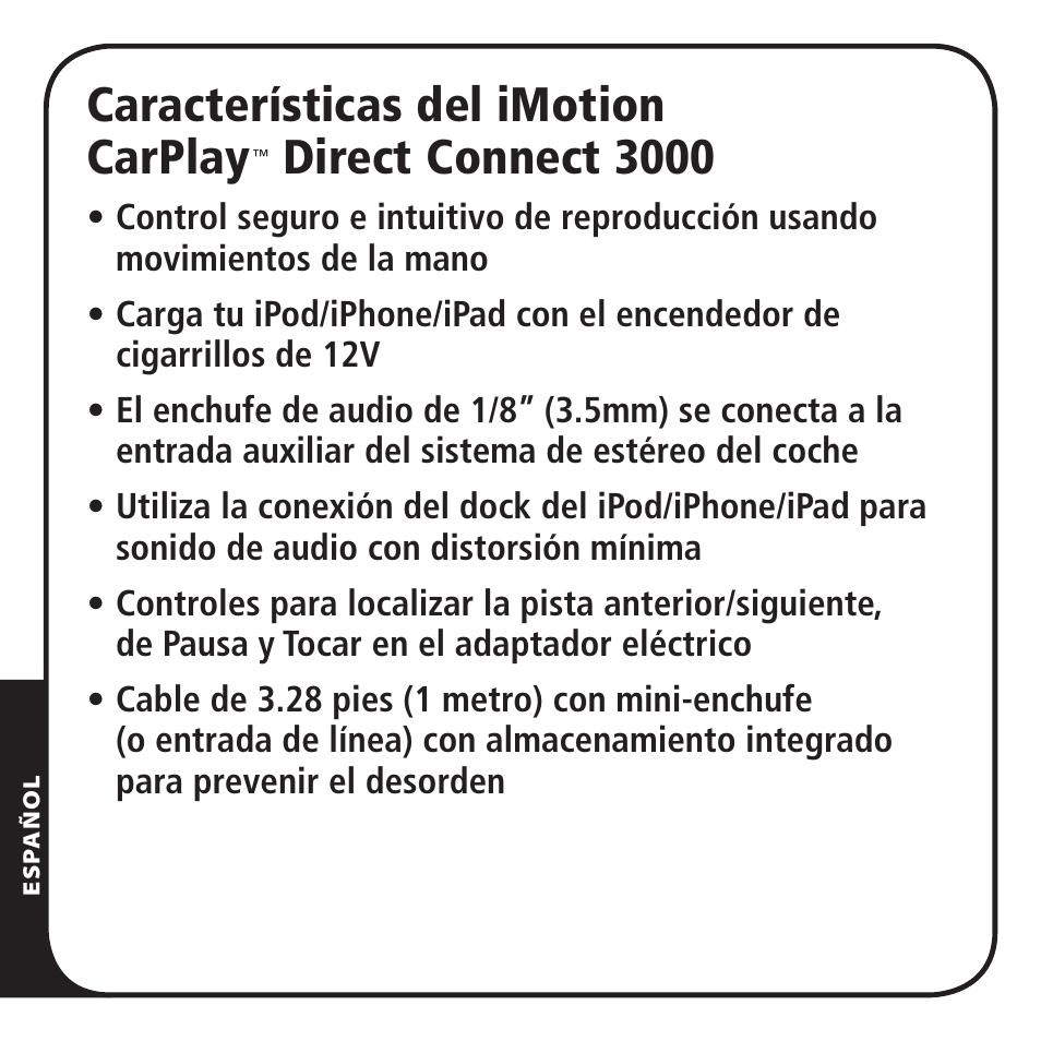 Características del imotion carplay, Direct connect 3000 | Monster iMotion CarPlay Direct Connect 3000 User Manual | Page 36 / 52