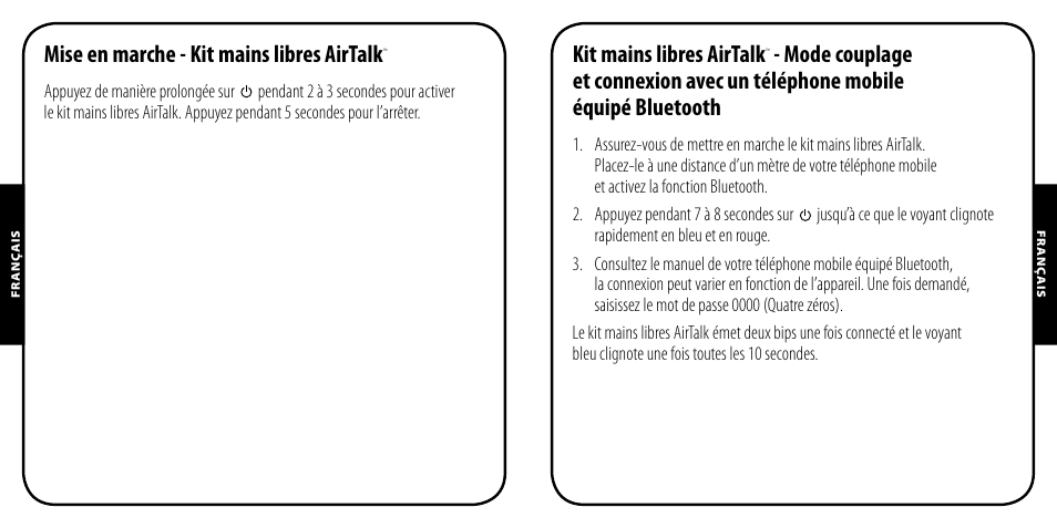 Mise en marche - kit mains libres airtalk, Kit mains libres airtalk | Monster AirTalk Hands-Free Kit User Manual | Page 15 / 97