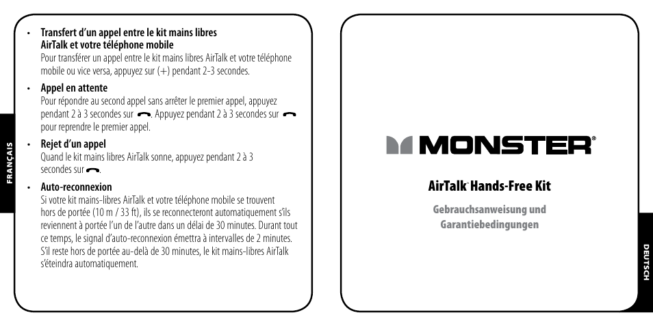 Airtalk, Hands-free kit | Monster AirTalk Hands-Free Kit User Manual | Page 17 / 97