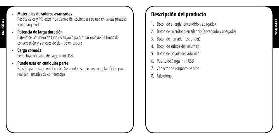 Descripción del producto | Monster AirTalk Hands-Free Kit User Manual | Page 28 / 97