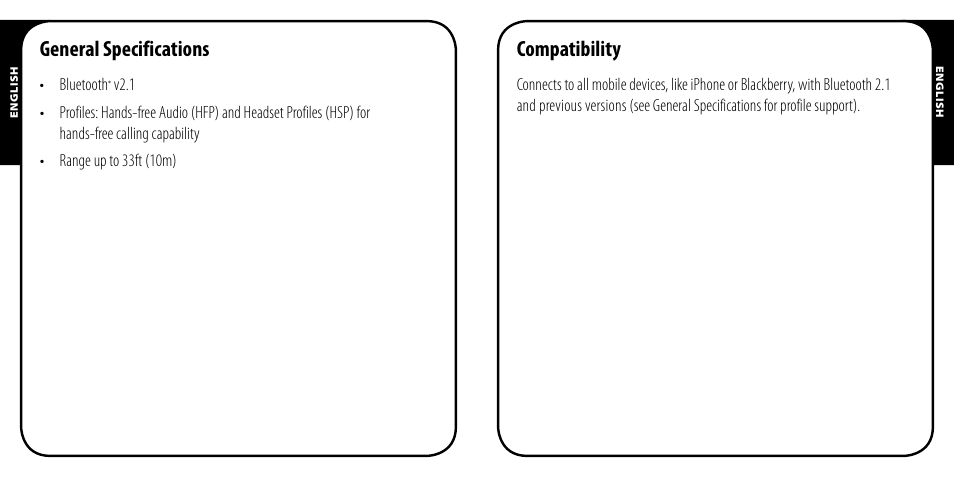 General specifications, Compatibility | Monster AirTalk Hands-Free Kit User Manual | Page 3 / 97