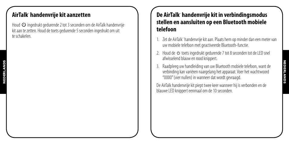 Airtalk, Handenvrije kit aanzetten, De airtalk | Monster AirTalk Hands-Free Kit User Manual | Page 38 / 97