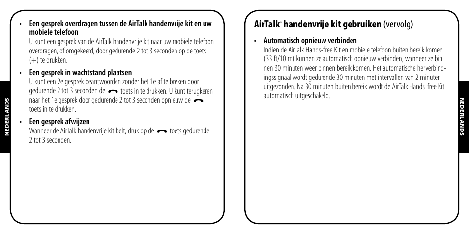 Airtalk, Handenvrije kit gebruiken (vervolg) | Monster AirTalk Hands-Free Kit User Manual | Page 40 / 97