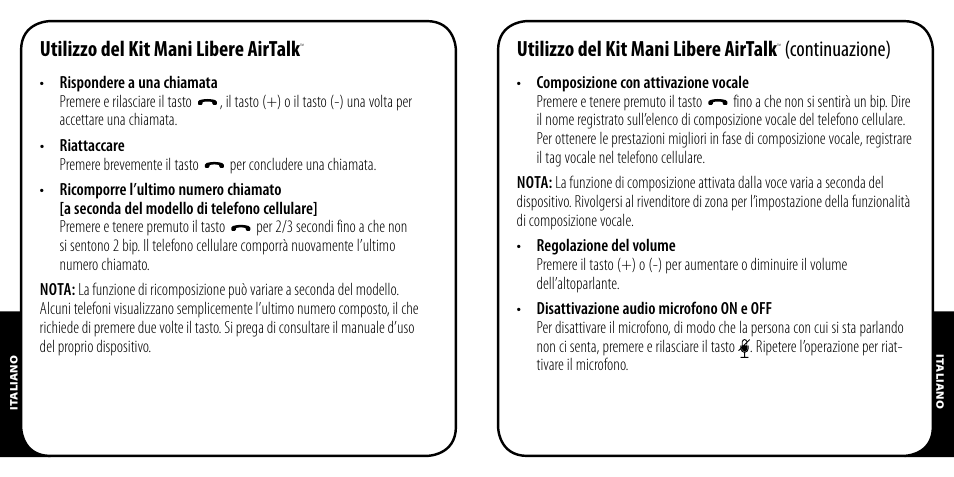 Utilizzo del kit mani libere airtalk, Continuazione) | Monster AirTalk Hands-Free Kit User Manual | Page 47 / 97