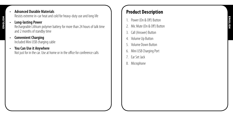 Product description | Monster AirTalk Hands-Free Kit User Manual | Page 5 / 97