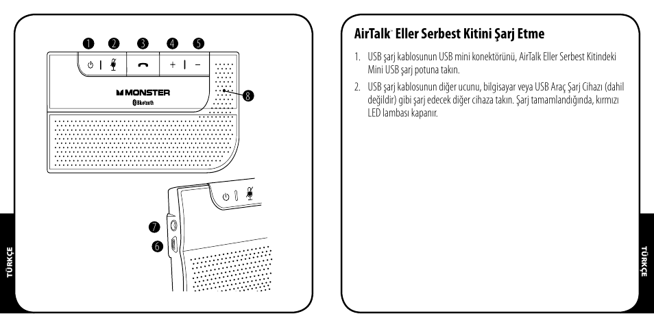 Airtalk, Eller serbest kitini şarj etme | Monster AirTalk Hands-Free Kit User Manual | Page 69 / 97