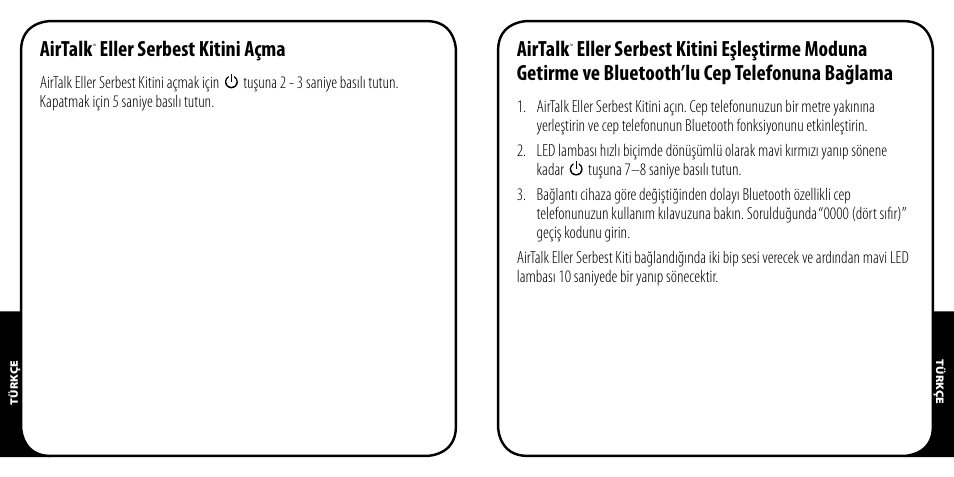Airtalk, Eller serbest kitini açma | Monster AirTalk Hands-Free Kit User Manual | Page 70 / 97