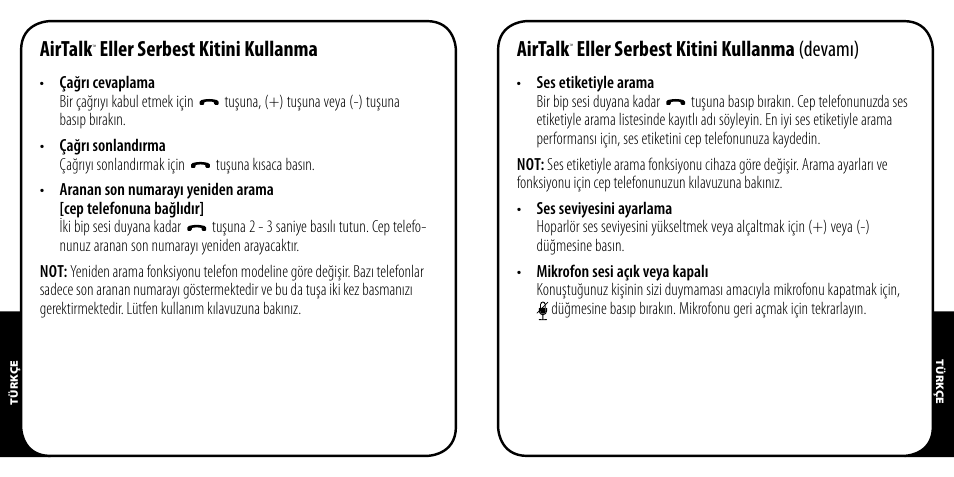 Airtalk, Eller serbest kitini kullanma, Eller serbest kitini kullanma (devamı) | Monster AirTalk Hands-Free Kit User Manual | Page 71 / 97