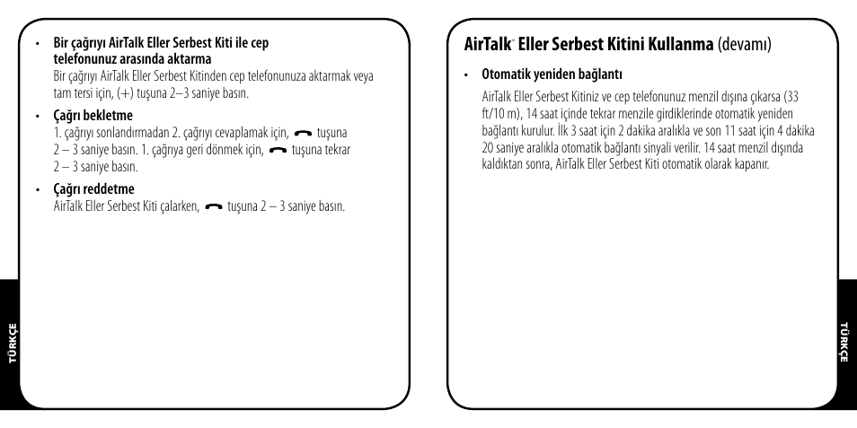 Airtalk, Eller serbest kitini kullanma (devamı) | Monster AirTalk Hands-Free Kit User Manual | Page 72 / 97