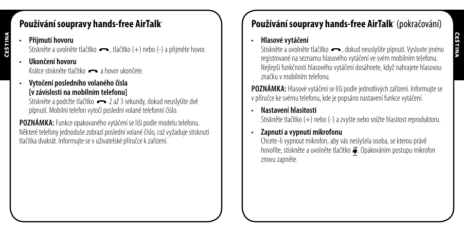 Používání soupravy hands-free airtalk, Pokračování) | Monster AirTalk Hands-Free Kit User Manual | Page 79 / 97