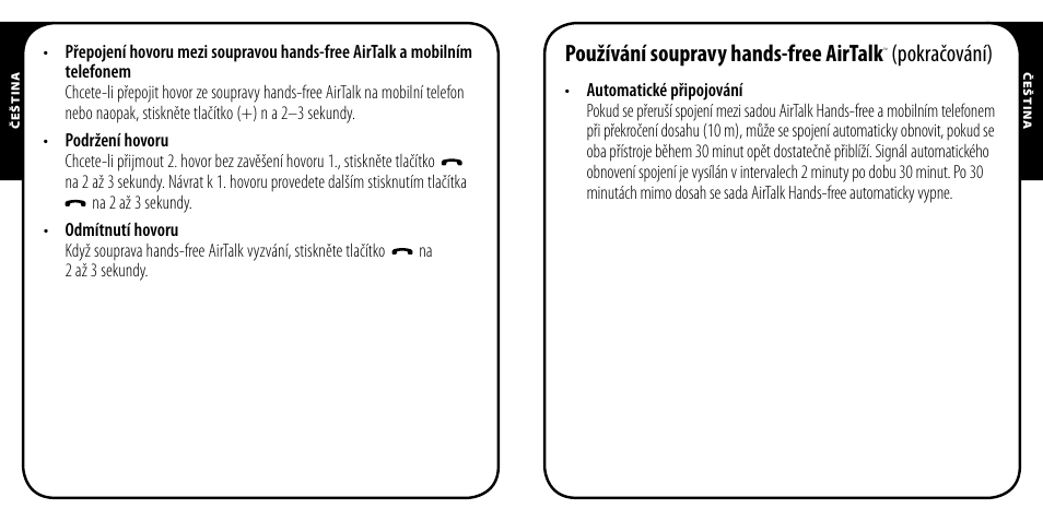 Používání soupravy hands-free airtalk, Pokračování) | Monster AirTalk Hands-Free Kit User Manual | Page 80 / 97