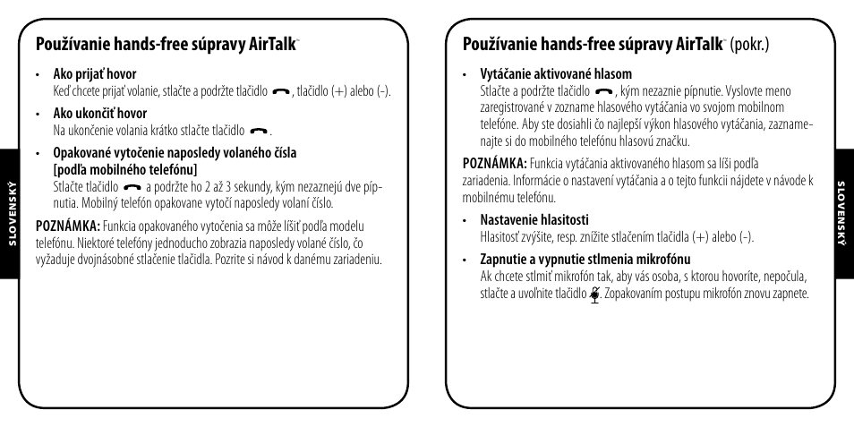 Používanie hands-free súpravy airtalk, Pokr.) | Monster AirTalk Hands-Free Kit User Manual | Page 87 / 97