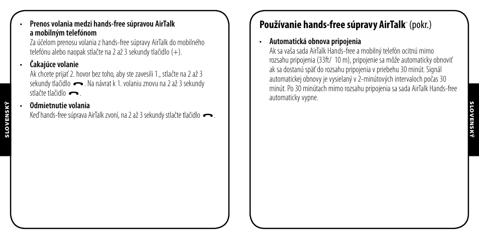 Používanie hands-free súpravy airtalk, Pokr.) | Monster AirTalk Hands-Free Kit User Manual | Page 88 / 97