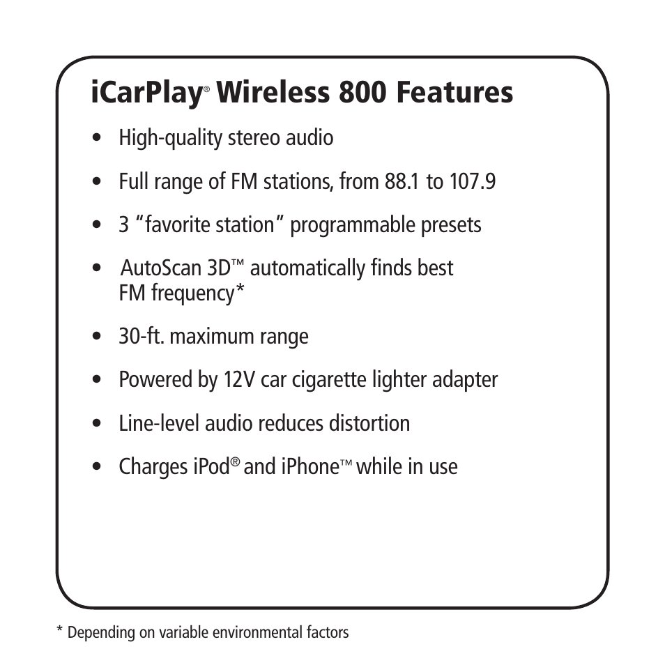 Icarplay, Wireless 800 features | Monster iCarPlay Wireless 800 User Manual | Page 2 / 24