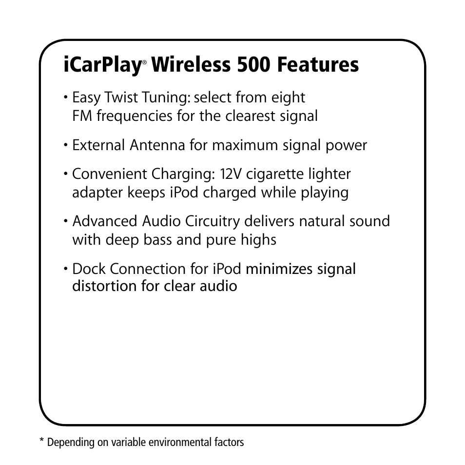 Icarplay, Wireless 500 features | Monster iCarPlay Wireless 500 User Manual | Page 3 / 20