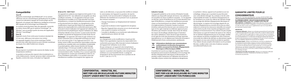 Garantie limitée pour le consommateur, Compatibilité | Monster SoundStage Wireless Home Music System S1 Mini Bluetooth Speaker User Manual | Page 11 / 41