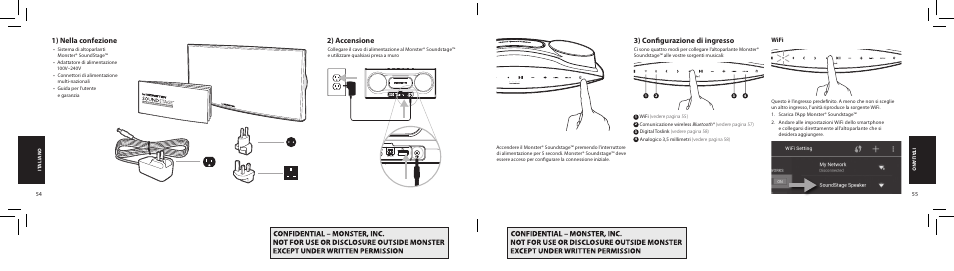 1) nella confezione, 2) accensione, 3) configurazione di ingresso | Monster SoundStage Wireless Home Music System S1 Mini Bluetooth Speaker User Manual | Page 28 / 41