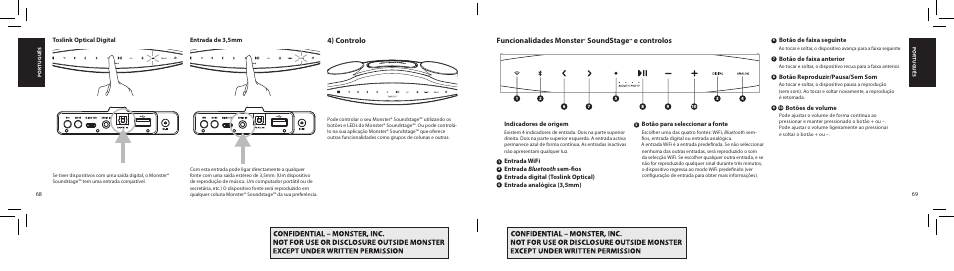 4) controlo, Funcionalidades monster, Soundstage | E controlos | Monster SoundStage Wireless Home Music System S1 Mini Bluetooth Speaker User Manual | Page 35 / 41