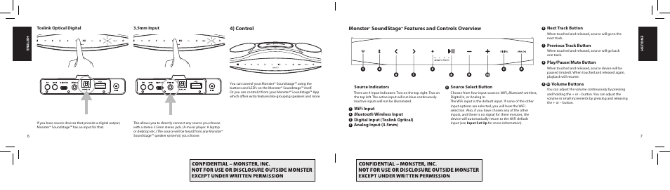 Monster, Soundstage, Features and controls overview | 4) control | Monster SoundStage Wireless Home Music System S1 Mini Bluetooth Speaker User Manual | Page 4 / 41