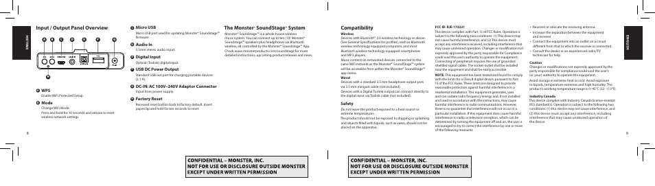 Input / output panel overview, The monster, Soundstage | System, Compatibility | Monster SoundStage Wireless Home Music System S1 Mini Bluetooth Speaker User Manual | Page 5 / 41