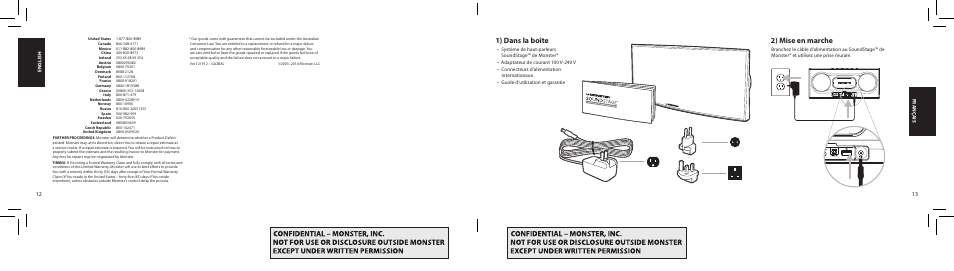 1) dans la boîte, 2) mise en marche | Monster SoundStage Wireless Home Music System S1 Mini Bluetooth Speaker User Manual | Page 7 / 41