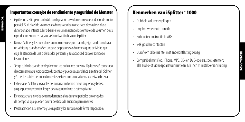 Kenmerken van isplitter | Monster iSplitter 1000 User Manual | Page 12 / 33