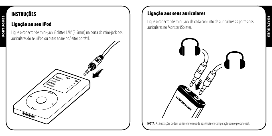 Instruções ligação ao seu ipod, Ligação aos seus auriculares | Monster iSplitter 1000 User Manual | Page 18 / 33