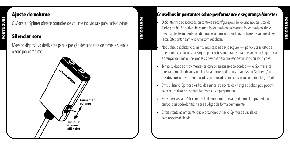 Ajuste de volume, Silenciar som | Monster iSplitter 1000 User Manual | Page 19 / 33