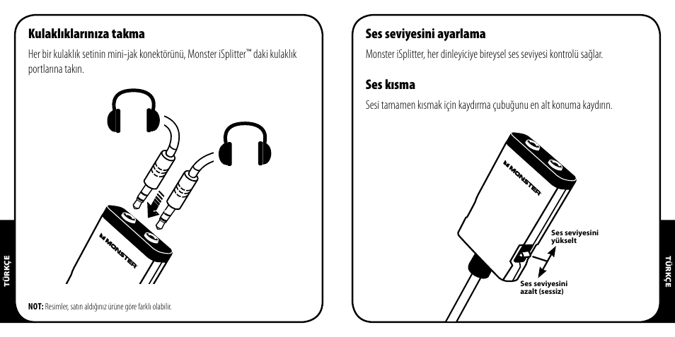 Kulaklıklarınıza takma, Ses seviyesini ayarlama, Ses kısma | Monster iSplitter 1000 User Manual | Page 24 / 33