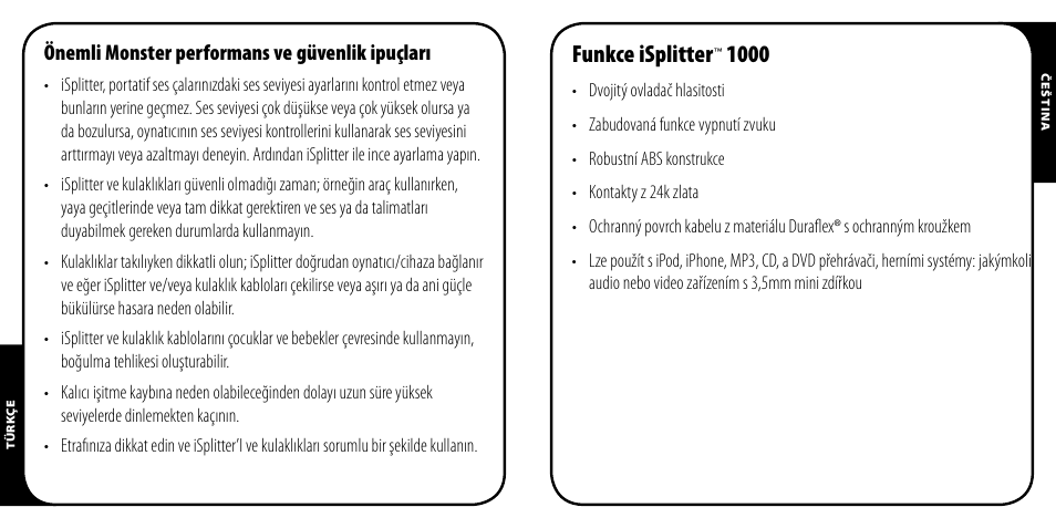 Funkce isplitter, Önemli monster performans ve güvenlik ipuçları | Monster iSplitter 1000 User Manual | Page 25 / 33
