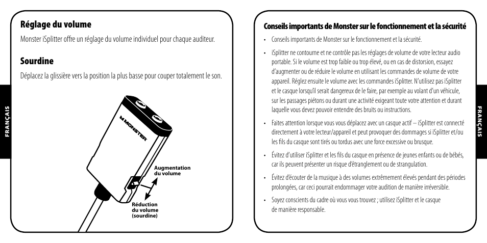 Réglage du volume, Sourdine | Monster iSplitter 1000 User Manual | Page 6 / 33