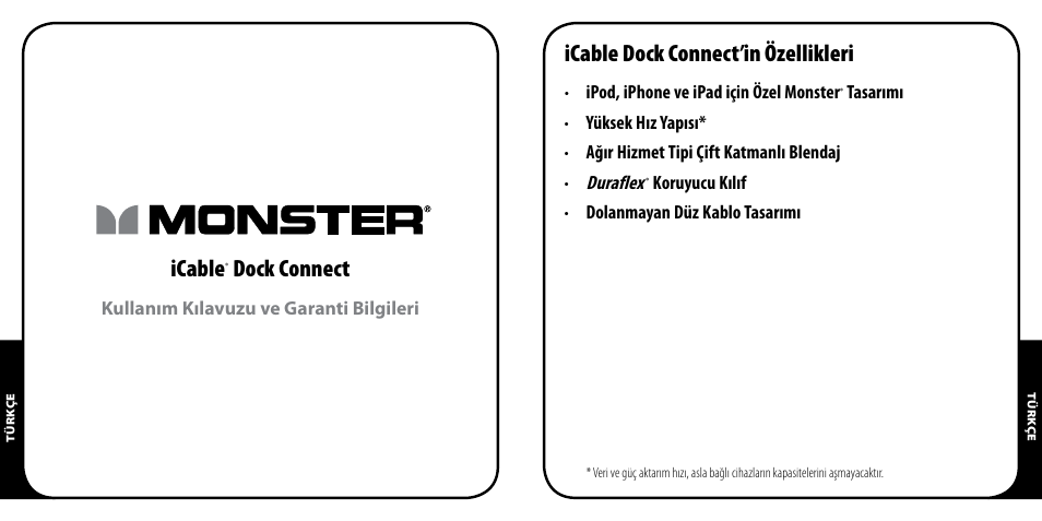 Icable, Dock connect, Icable dock connect’in özellikleri | Duraflex | Monster iCable Dock Connect User Manual | Page 18 / 26