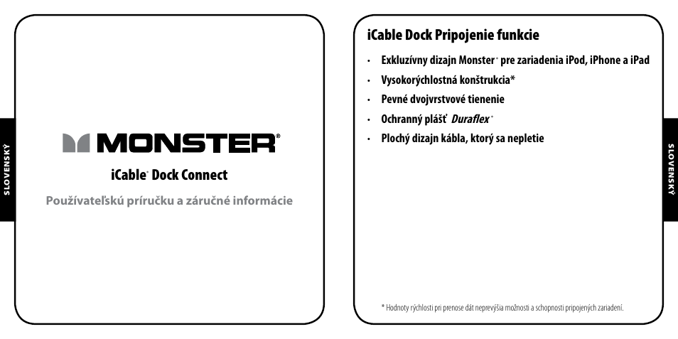 Icable, Dock connect, Icable dock pripojenie funkcie | Duraflex | Monster iCable Dock Connect User Manual | Page 22 / 26