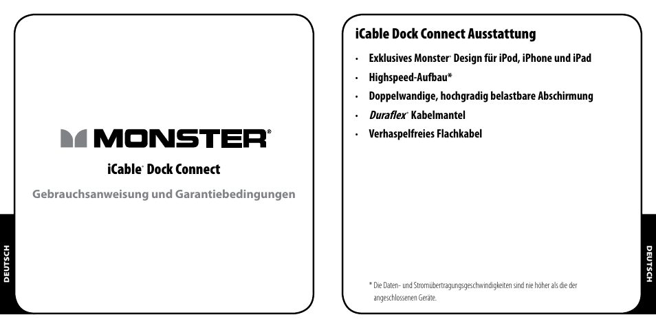 Icable, Dock connect, Icable dock connect ausstattung | Monster iCable Dock Connect User Manual | Page 6 / 26