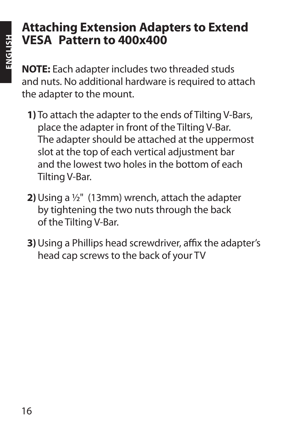 Attaching extension adapters to extend vesa | Monster FlatScreen SuperThin Flat Mount - Up to 46” Screens User Manual | Page 20 / 106