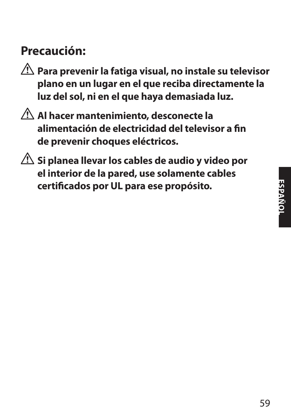 Precaución | Monster FlatScreen SuperThin Flat Mount - Up to 46” Screens User Manual | Page 63 / 106