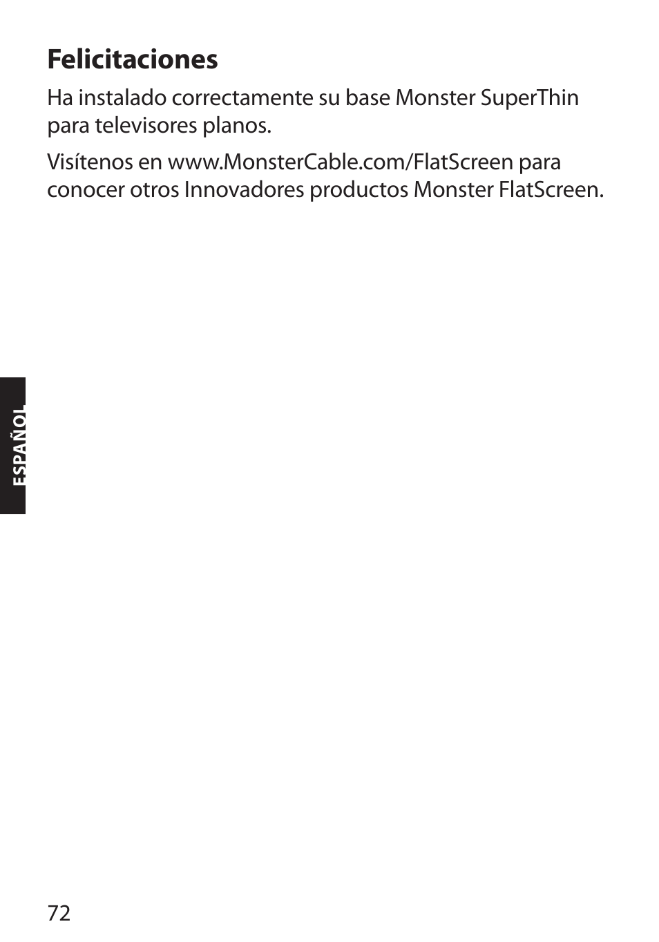 Felicitaciones | Monster FlatScreen SuperThin Flat Mount - Up to 46” Screens User Manual | Page 76 / 106