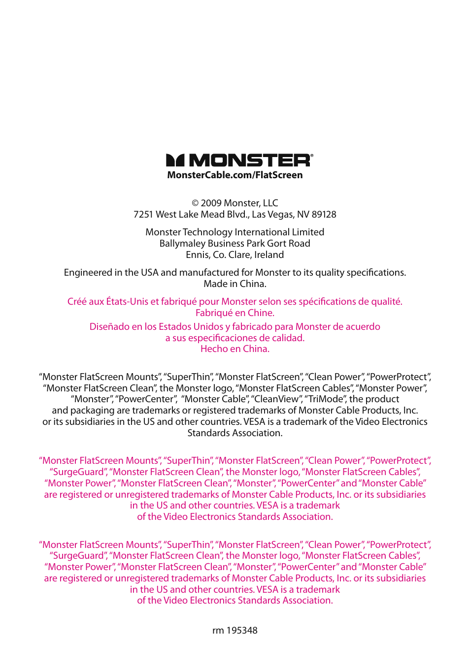 Monster FlatScreen SuperThin Flat Mount - Up to 27” Screens User Manual | Page 13 / 13