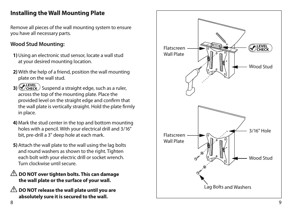 Installing the wall mounting plate | Monster FlatScreen SuperThin Flat Mount - Up to 27” Screens User Manual | Page 7 / 13