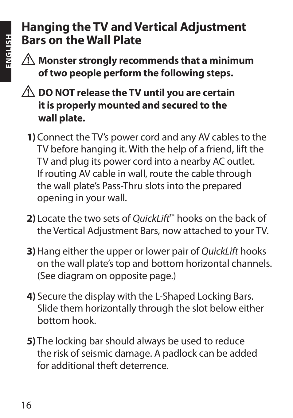 Monster FlatScreen SuperThin Flat Mount - Up to 104” Screens User Manual | Page 20 / 104